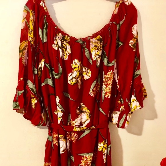 🚫❌SOLD🚫❌Burnt Color Red Floral Maxi Dress - Picture 5 of 8